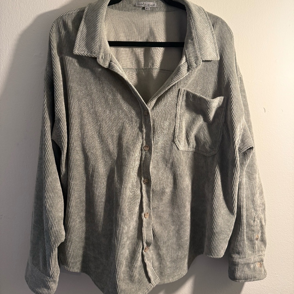 Wishlist Apparel Oversized Corduroy Button Down Shirt Jacket - M/L Sage Green